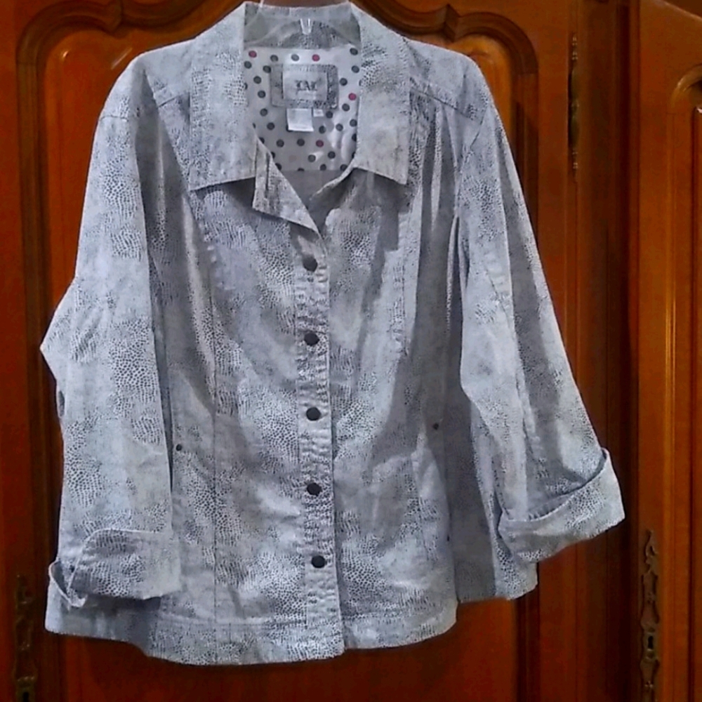 Fun Black and White Print Jean-ish Jacket Size 3X